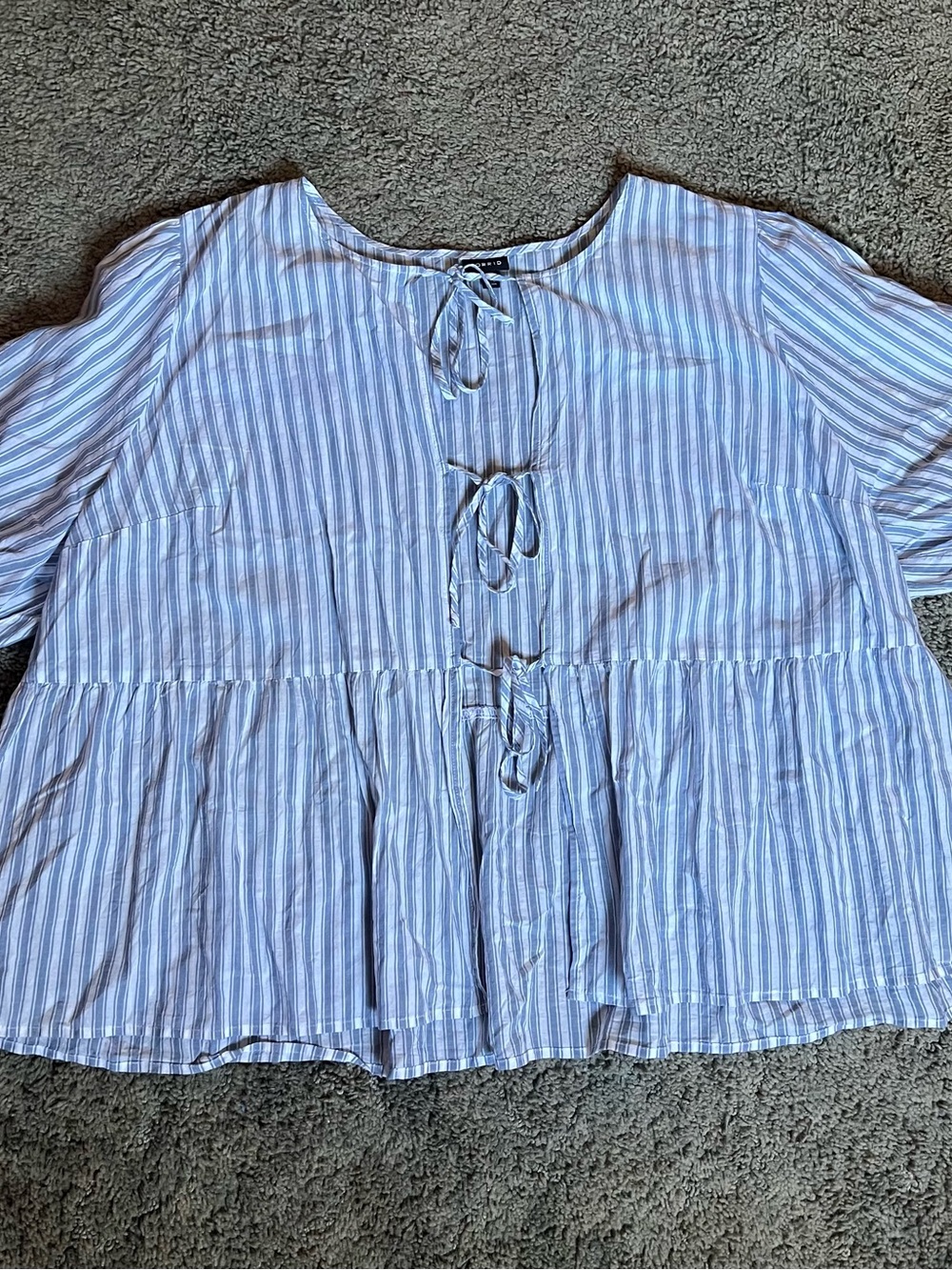 Torrid Light Blue & White Striped Tie-Front Peplum Top